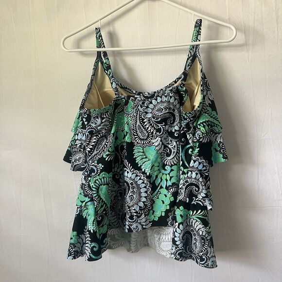 MIRACLESUIT Women 12DD Swim Tankini Ruffle Green Tiered Resort Beach Vacation - Picture 2 of 10